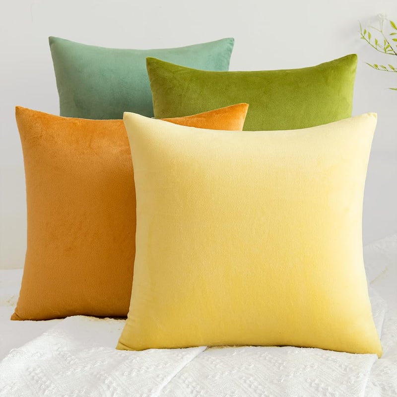QUORGVES Yellow Pillow Covers 18x18 Inch Spring Summer Pillow Covers Pack of 2 Soft Square Lemon Solid Velvet Throw Pillow Cover 18 x 18 Set of 2 - Image 5